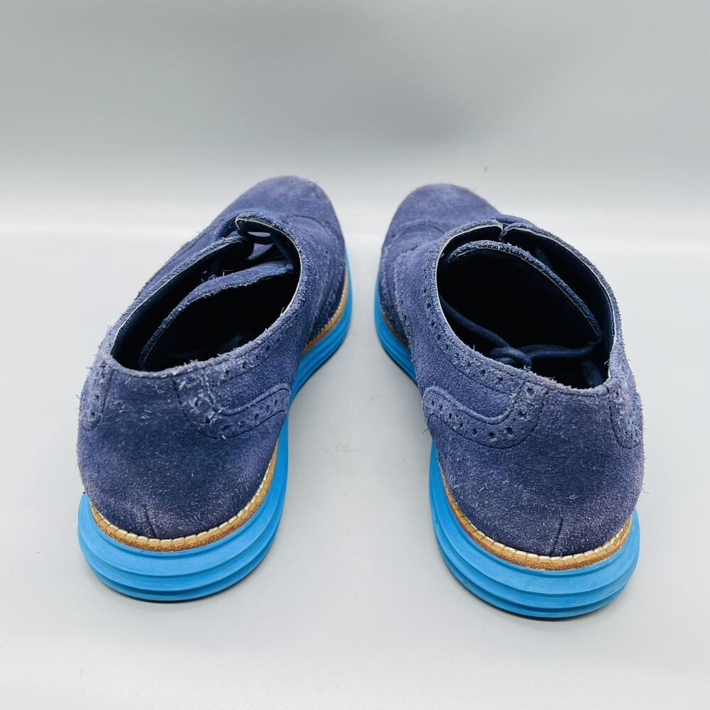 Cole Haan Shoes Mens 10.5 Blue Suede Lunargrand Wingtip Oxford Dress Brogue - Picture 6 of 11